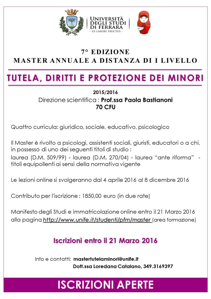 Master in tutela, diritti e protezione dei minori